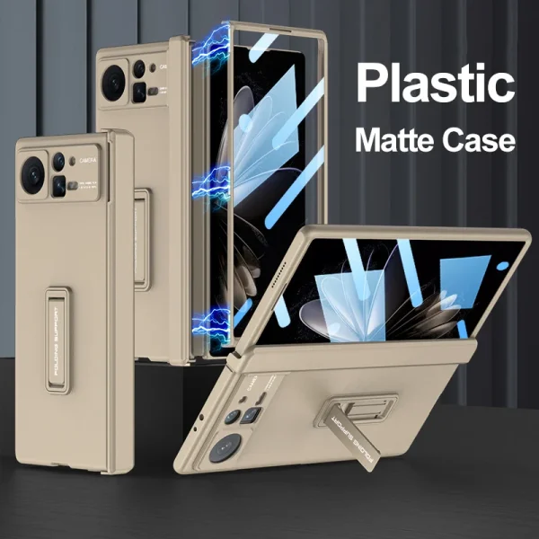 Magnetic Hinge Frosted Leather Stand Case For Xiaomi Mi Mix Fold 2 Fold2 5G Case with Glass Protective Holder Shockproof Cover 7