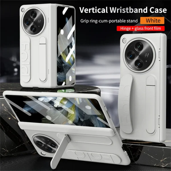 For OPPO Find N3 oneplus open With Hinge Phone Case Wristband Wrist Strap Stand Front Screen Glass 360° Protection Plastic Cover 7