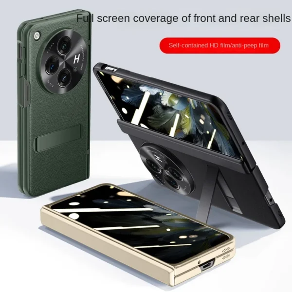 With Spring Hinged Privacy Screen Tempered Glass Protector Case For OnePlus Open 1 + Open All-inclusive PU Leather Holder Cover 1