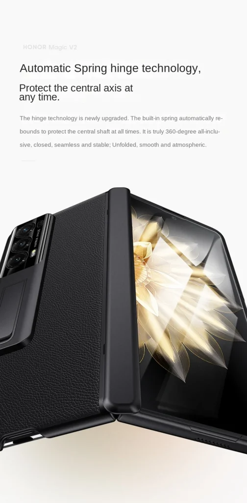Automatic Spring Hinge Leather case For Honor Magic V2 Tempered Glass All-inclusive Kick Stand Camera Protect Cover 2