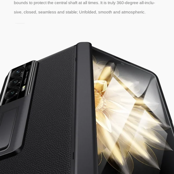 Automatic Spring Hinge Leather case For Honor Magic V2 Tempered Glass All-inclusive Kick Stand Camera Protect Cover 2