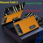 Genuine Leather For Xiaomi Mix Fold 2 Case Magnetic Bracket Hinge Protective Film Screen Cover 1