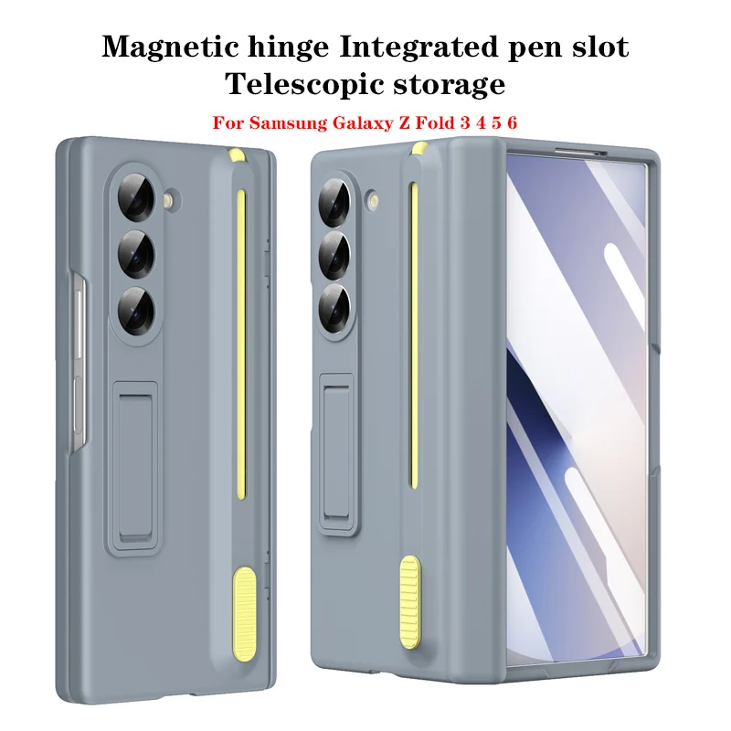 Magnetic Hinge Phone Case For Samsung Galaxy Z Fold 7 3 4 5 6 Screen Glass Protection Retractable Storage Pen Slot Holder Cover 1