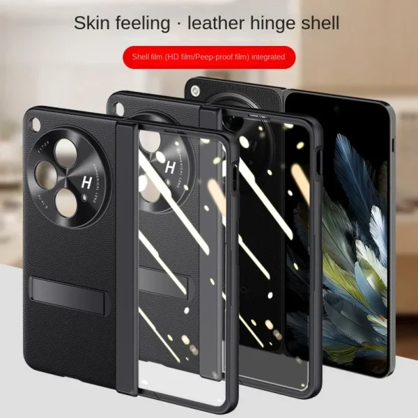 With Spring Hinged Privacy Screen Tempered Glass Protector Case For OnePlus Open 1 + Open All-inclusive PU Leather Holder Cover 2
