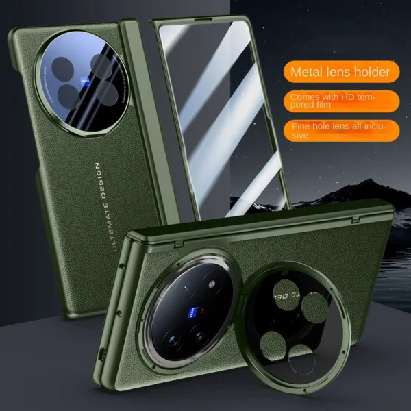 Leather With Privacy Screen Tempered Glass Protector Case For VIVO X Fold 5 x Fold5 Spring Hinged Camera Holder Cover 7