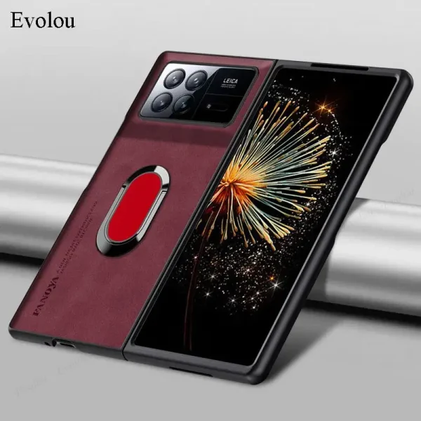 For Xiaomi Mix Fold 3 Sheepskin Leather Magnetic Ring Stand Holder Phone Case For Xiaomi Mix Fold4 2 Matte Lens Protection Cover 11