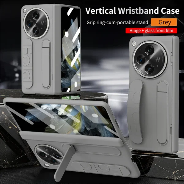 For OPPO Find N3 oneplus open With Hinge Phone Case Wristband Wrist Strap Stand Front Screen Glass 360° Protection Plastic Cover 9