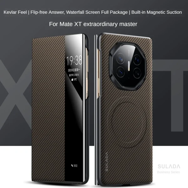 For Huawei Mate XT Case Flip Smart Leather Case SULADA Business Magnetic Kevlar Pattern Case for Huawei Mate X6 Huawei Mate XTs 6
