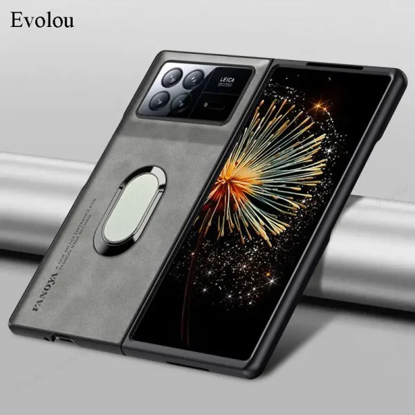 For Xiaomi Mix Fold 3 Sheepskin Leather Magnetic Ring Stand Holder Phone Case For Xiaomi Mix Fold4 2 Matte Lens Protection Cover 9