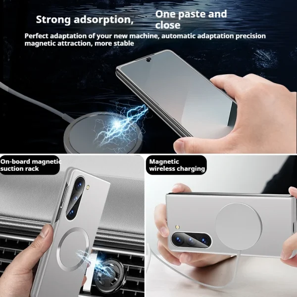 For Magsafe Metal Paint Plating Magnetic Frosted Case For Samsung Z Fold 7 6 5 4 3 ZFlip 7 6 5 4 3 Wireless Charge Slim PC Cover 2