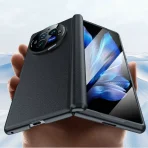 For Vivo X Fold 3 Pro Lichee Real Leather Case With Stand,Real Leather Case Build-in Tempered Glass Screen For Vivo Xfold 3 5