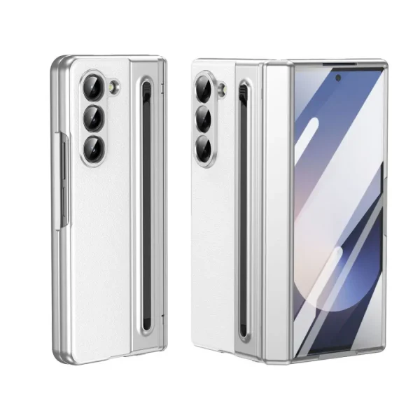 S Pen Phone Case for Galaxy Z Fold6 Fold7 Hinge Protection & Built-in Screen Protector Leather Phone Cover for Fold4 Fold5 Blue 10