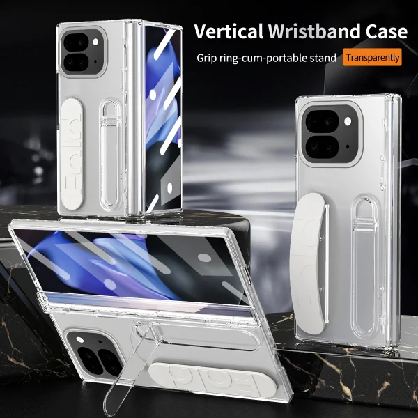 For Google Pixel 9 Pro Fold Swivel 180° Folding Wristband * Stand * Hinge 3-in-1 Full Lens Protection Drop Resistant Phone Case 12