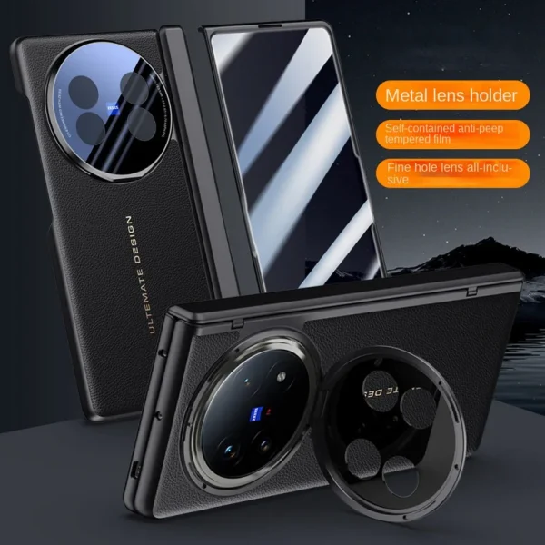 Leather With Privacy Screen Tempered Glass Protector Case For VIVO X Fold 5 x Fold5 Spring Hinged Camera Holder Cover 12