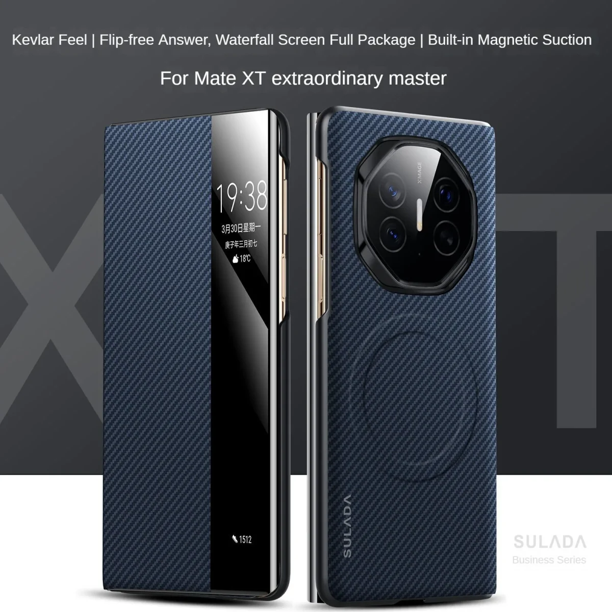 For Huawei Mate XT Case Flip Smart Leather Case SULADA Business Magnetic Kevlar Pattern Case for Huawei Mate X6 Huawei Mate XTs 5