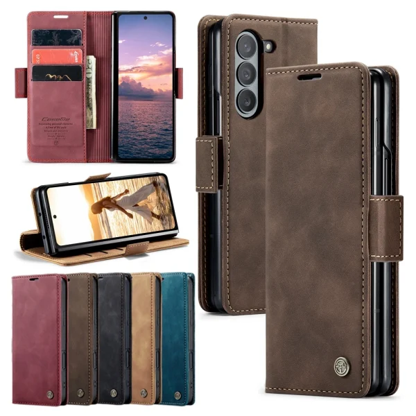 Retor Leather Wallet Case Anti-Drop Flip Case for Samsung Galaxy Z Fold 7 6 5 4 Fold6 Shockproof Phone Cover Cards Holder Bumper 1
