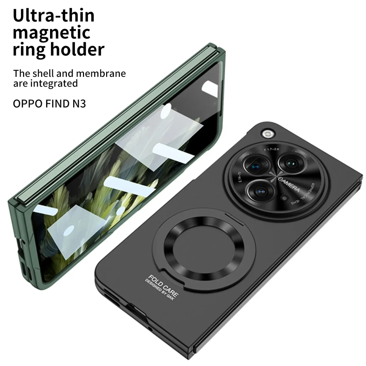 For OnePlus Open Case Ultra Thin Matte Magnetic Ring Bracket Wireless Charging With Tempered Film Folding Shockproof Hard Cover 3