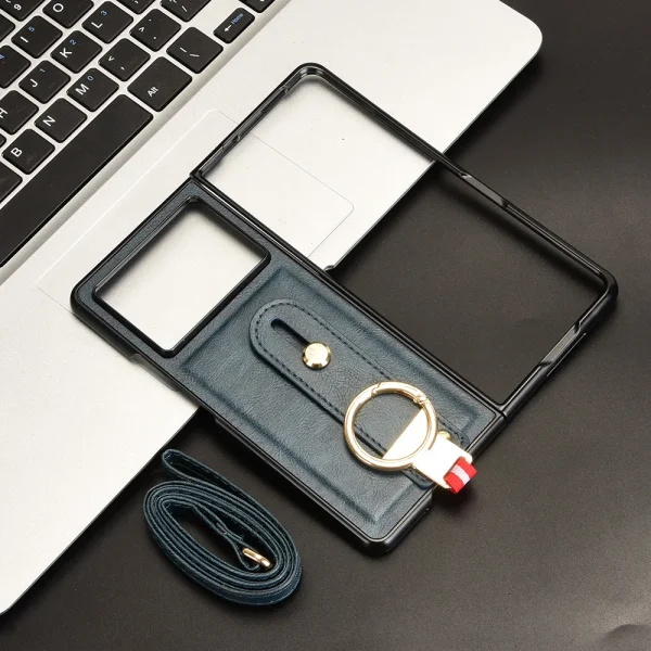 For Tecno Phantom V Fold2 Case Lanyard Luxury Leather Phone Case for Phantom V Fold 2 Wrist Strap Finger Ring Back Cover 9
