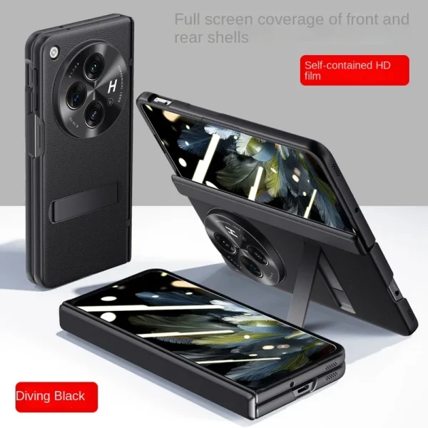 With Spring Hinged Privacy Screen Tempered Glass Protector Case For OnePlus Open 1 + Open All-inclusive PU Leather Holder Cover 9