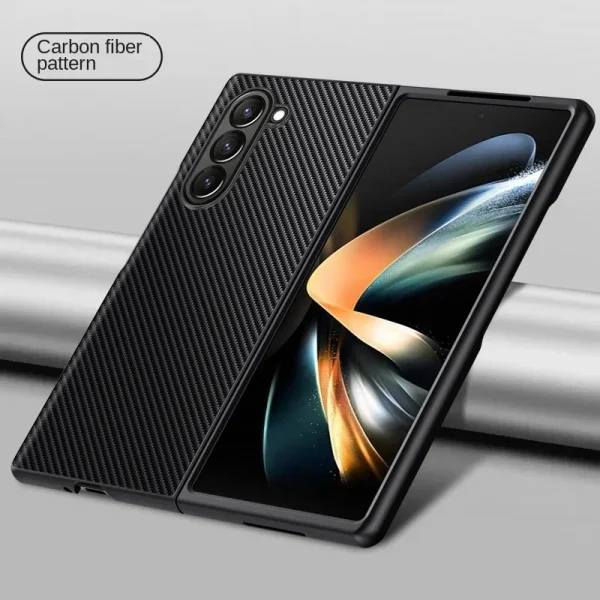 Carbon Fiber PU Leather Phone Case for Samsung Galaxy Z Fold 7 6 5 4 3 Fold6 Fold5 Fold4 Fold3 5G Hard Plastic Shockproof Cover 1