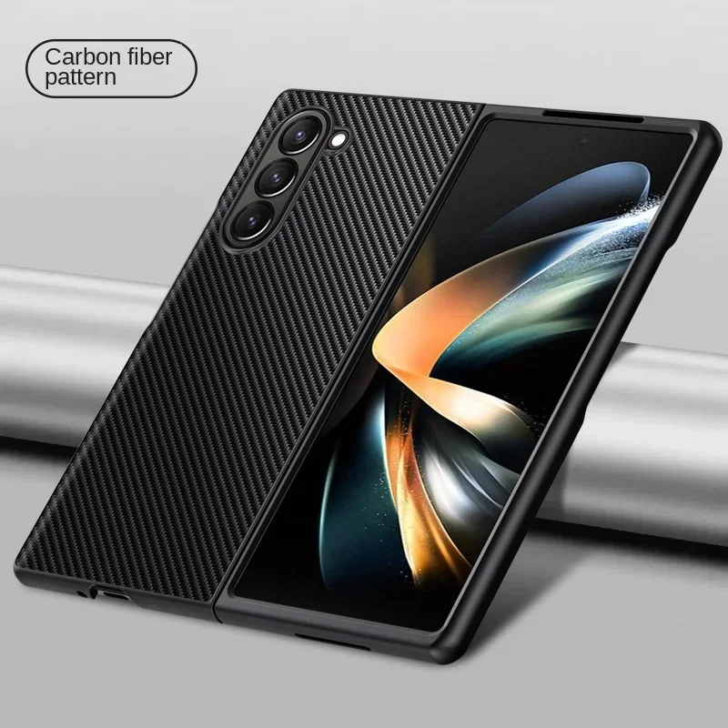 Carbon Fiber PU Leather Phone Case for Samsung Galaxy Z Fold 7 6 5 4 3 Fold6 Fold5 Fold4 Fold3 5G Hard Plastic Shockproof Cover 1