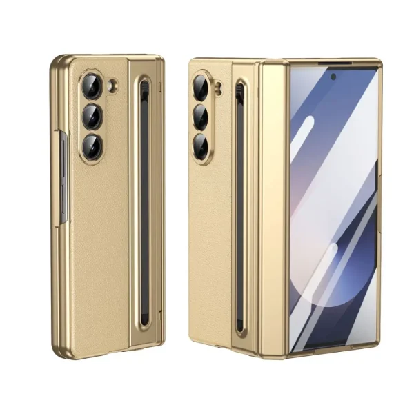S Pen Phone Case for Galaxy Z Fold6 Fold7 Hinge Protection & Built-in Screen Protector Leather Phone Cover for Fold4 Fold5 Blue 9
