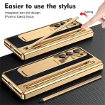 PU Leather Glass Film Pen Slot with Pen Stand Phone Case for Samsung Galaxy Z Fold 7 6 5 4 3 Fold6 Fold5 Hinge Protection Cover 6