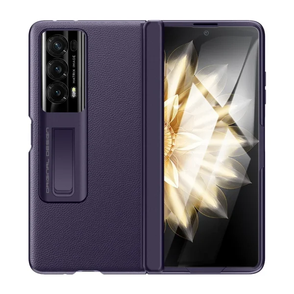 Automatic Spring Hinge Leather case For Honor Magic V2 Tempered Glass All-inclusive Kick Stand Camera Protect Cover 7