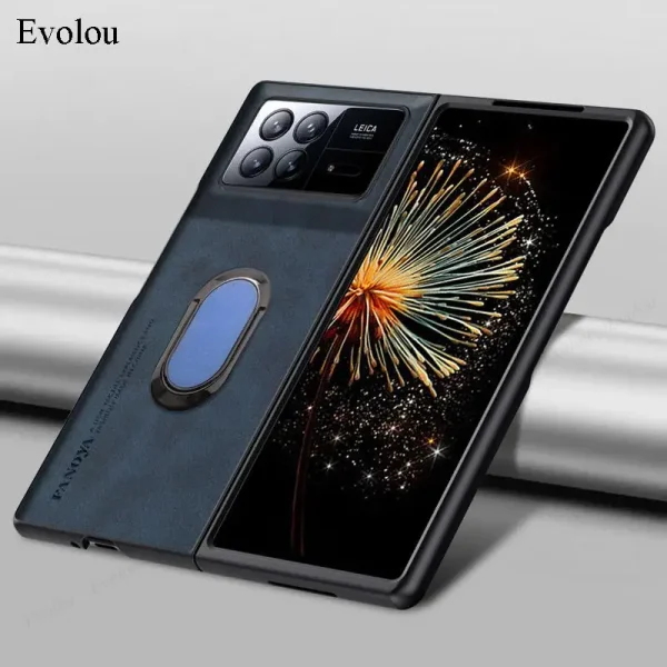 For Xiaomi Mix Fold 3 Sheepskin Leather Magnetic Ring Stand Holder Phone Case For Xiaomi Mix Fold4 2 Matte Lens Protection Cover 8