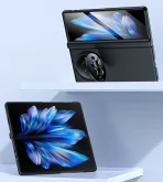 For Vivo X Fold 3 Pro Lichee Real Leather Case With Stand,Real Leather Case Build-in Tempered Glass Screen For Vivo Xfold 3 6