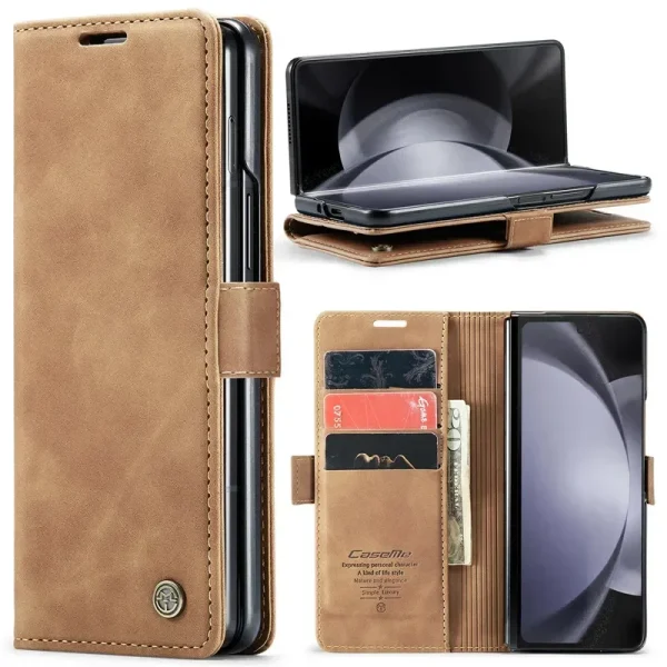 Retor Leather Wallet Case Anti-Drop Flip Case for Samsung Galaxy Z Fold 7 6 5 4 Fold6 Shockproof Phone Cover Cards Holder Bumper 9