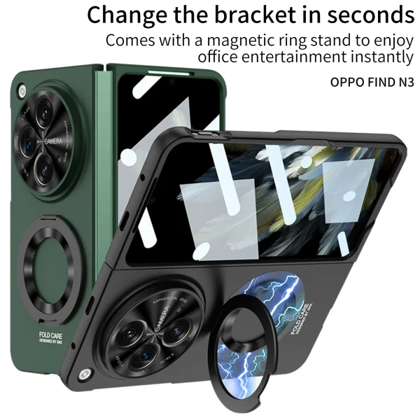 For OnePlus Open Case Ultra Thin Matte Magnetic Ring Bracket Wireless Charging With Tempered Film Folding Shockproof Hard Cover 1