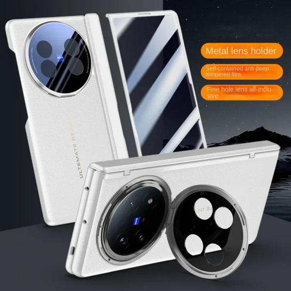 Leather With Privacy Screen Tempered Glass Protector Case For VIVO X Fold 5 x Fold5 Spring Hinged Camera Holder Cover 11