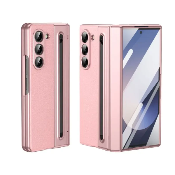 S Pen Phone Case for Galaxy Z Fold6 Fold7 Hinge Protection & Built-in Screen Protector Leather Phone Cover for Fold4 Fold5 Blue 11