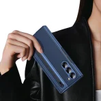 S Pen Phone Case for Galaxy Z Fold6 Fold7 Hinge Protection & Built-in Screen Protector Leather Phone Cover for Fold4 Fold5 Blue 2