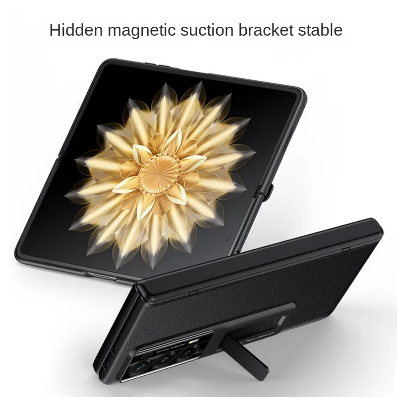 Automatic Spring Hinge Leather case For Honor Magic V2 Tempered Glass All-inclusive Kick Stand Camera Protect Cover 1