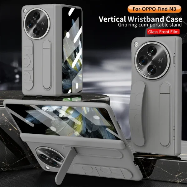 For OPPO Find N3 oneplus open With Hinge Phone Case Wristband Wrist Strap Stand Front Screen Glass 360° Protection Plastic Cover 1