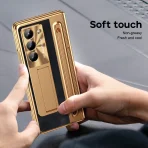 PU Leather Glass Film Pen Slot with Pen Stand Phone Case for Samsung Galaxy Z Fold 7 6 5 4 3 Fold6 Fold5 Hinge Protection Cover 3