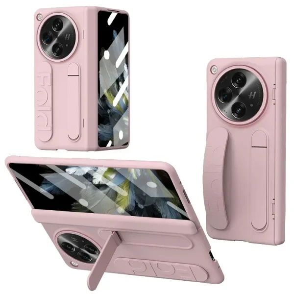 Luxury For Oneplus Open Case Skin-Friendly Frosted Wristband Holder Folding Hinge With Tempered Film Shockproof Hard Back Cover 9