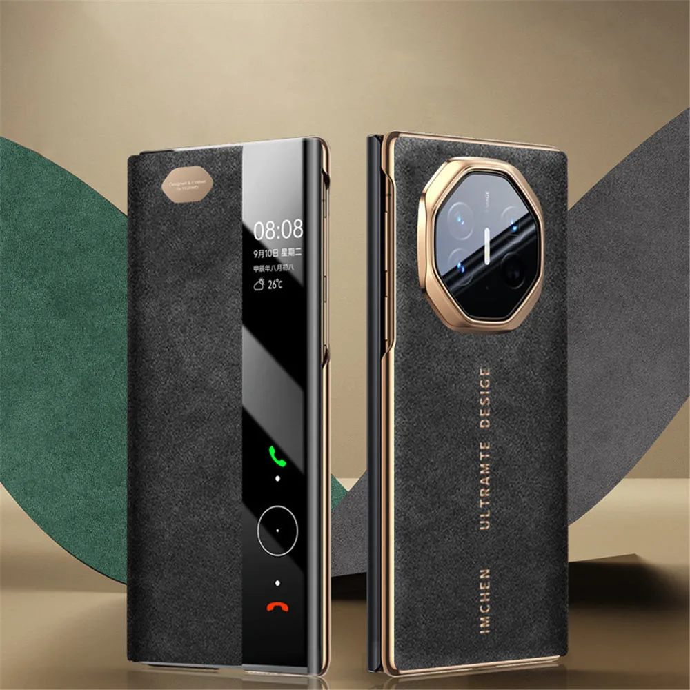 Genuine Italy ALCANTARA Leather Flip Case for Huawei Mate XT Window View Business Full Cover 2