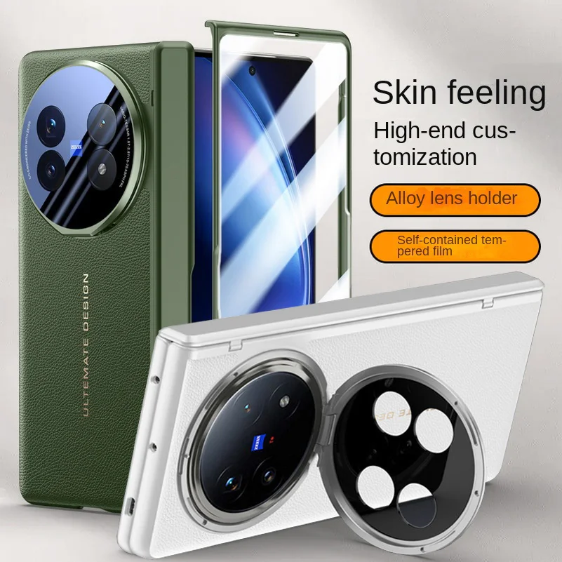 Leather With Privacy Screen Tempered Glass Protector Case For VIVO X Fold 5 x Fold5 Spring Hinged Camera Holder Cover 1