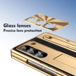 PU Leather Glass Film Pen Slot with Pen Stand Phone Case for Samsung Galaxy Z Fold 7 6 5 4 3 Fold6 Fold5 Hinge Protection Cover 2