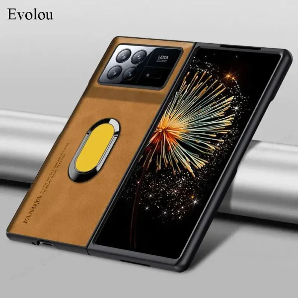 For Xiaomi Mix Fold 3 Sheepskin Leather Magnetic Ring Stand Holder Phone Case For Xiaomi Mix Fold4 2 Matte Lens Protection Cover 7