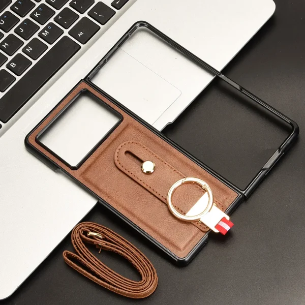 For Tecno Phantom V Fold2 Case Lanyard Luxury Leather Phone Case for Phantom V Fold 2 Wrist Strap Finger Ring Back Cover 8