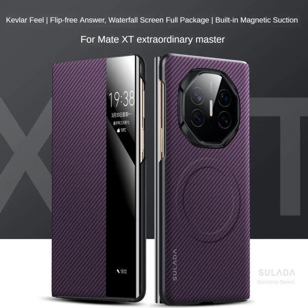 For Huawei Mate XT Case Flip Smart Leather Case SULADA Business Magnetic Kevlar Pattern Case for Huawei Mate X6 Huawei Mate XTs 8