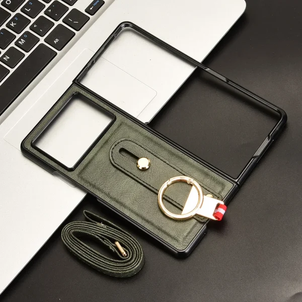 For Tecno Phantom V Fold2 Case Lanyard Luxury Leather Phone Case for Phantom V Fold 2 Wrist Strap Finger Ring Back Cover 7